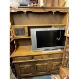 MEDIUM OAK LEADED GLAZED DRESSER A/F