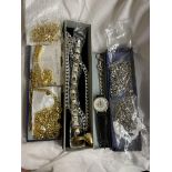 SMALL SELECTION OF COSTUME JEWELLERY - BASE METAL PLATED NECK CHAINS AND BRACELETS