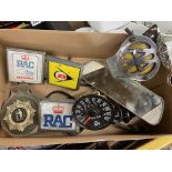 SMALL BOX OF MOTORING BADGES INC RAC AND AA,