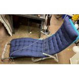 PAIR OF AQUA NYLON RECLINING GARDEN ARMCHAIRS