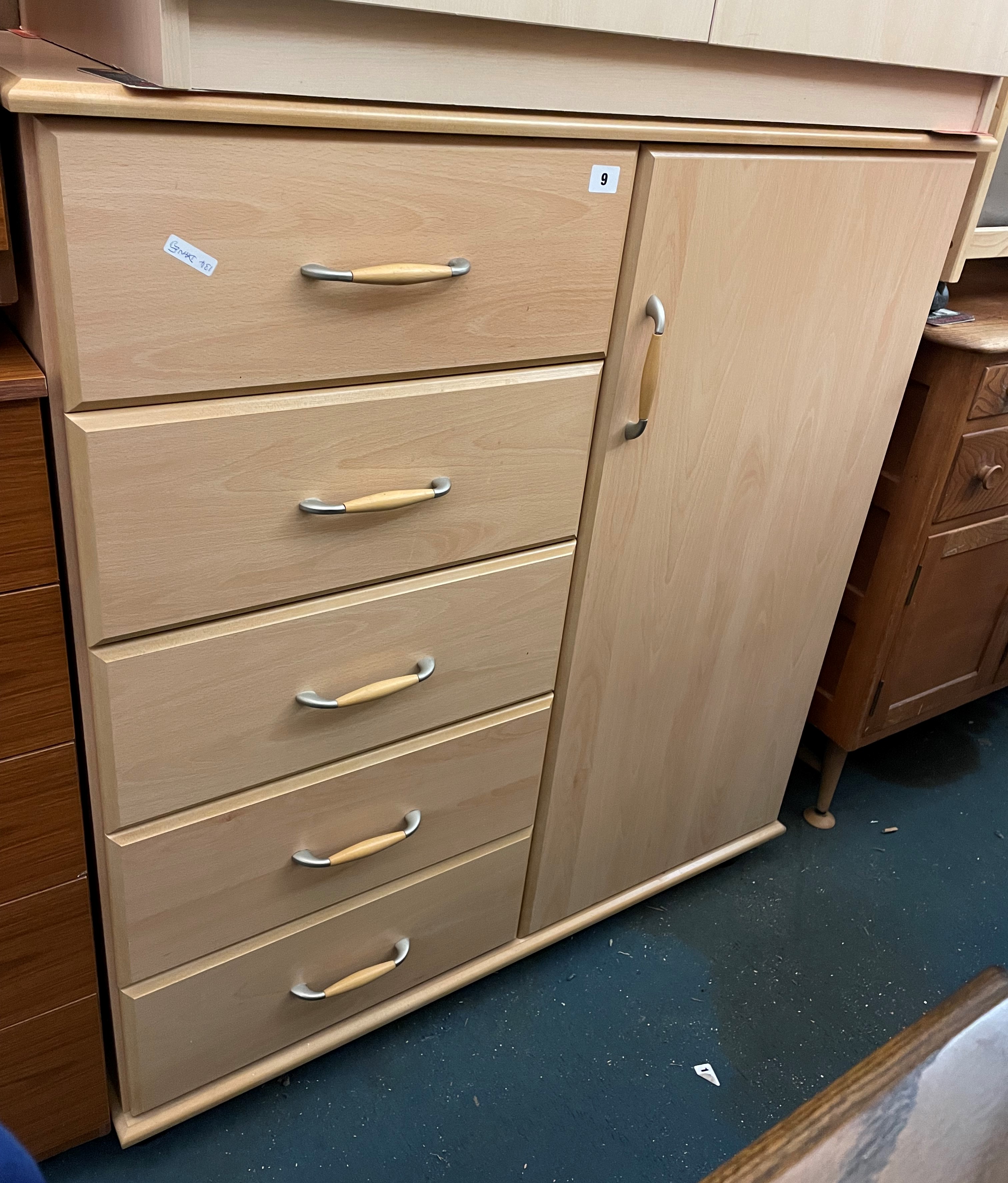 BEECH MOBILE COMBINATION CUPBOARD AND DRAWERS