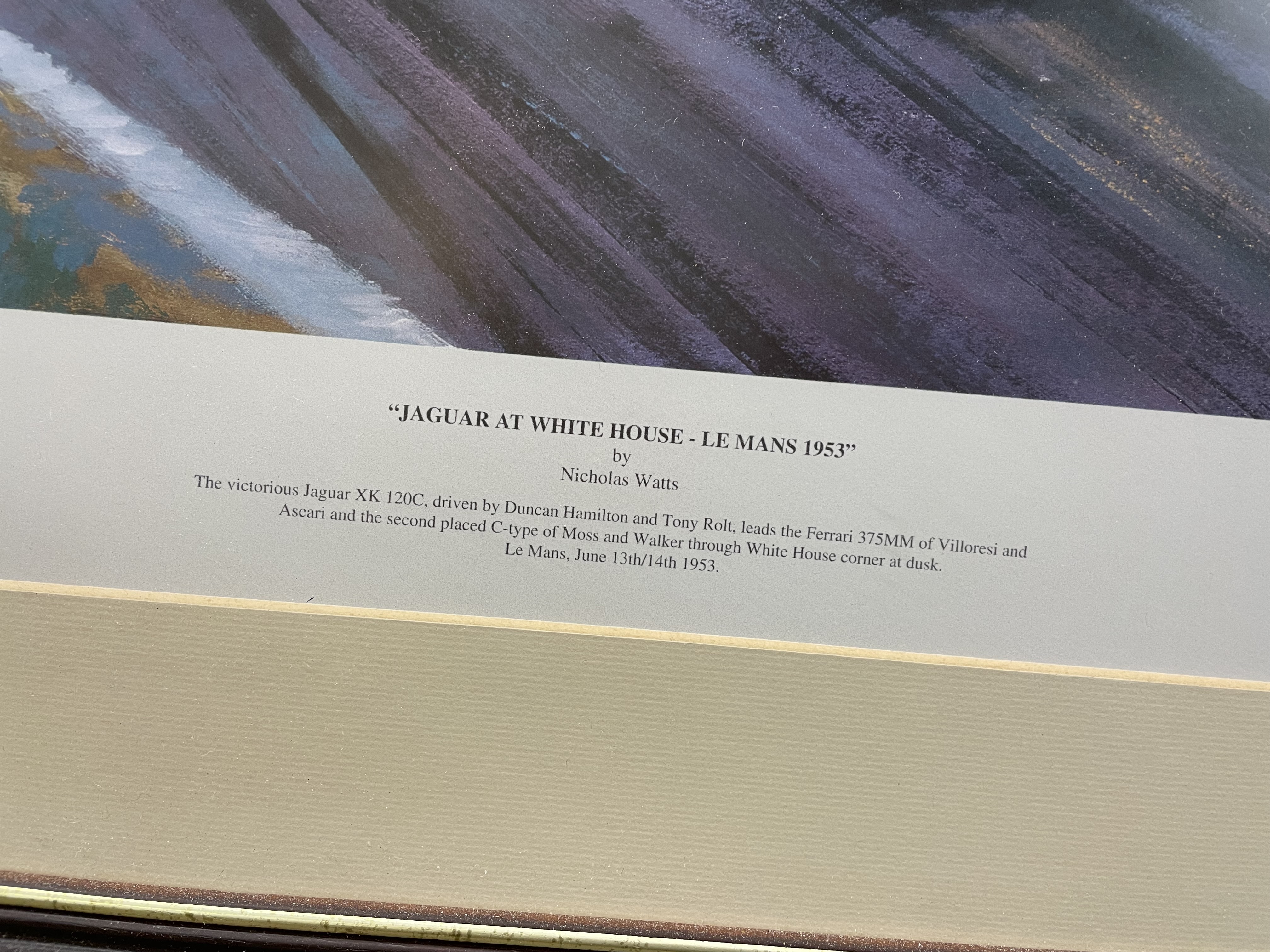 ARTISTS PROOF PRINT JAGUAR AT WHITE HOUSE - LE MANS 1953 BY NICOLAS WATTS ALSO SIGNED BY DRIVER - Image 3 of 4