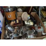 BOX CONTAINING GLASS GOBLETS, SONA STAINLESS TEA SERVICE,