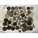 BAG OF MAINLY GB AND COMMONWEALTH PRE DECIMAL COINS AND A MINI PURSE