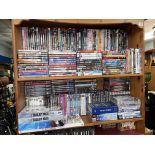 TWO SHELVES OF VARIOUS DVDS INCLUDING BOX SETS ICE ROAD TRUCKERS, KNIGHT RIDER, TWILIGHT,