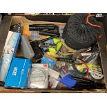 CARTON - VARIOUS NEW FISHING TACKLE, HOOKS, CATAPULT, LURES, MINI TORCHES, SUPER STRONG LINE,