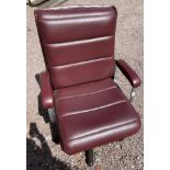 CHERRY LEATHER AND CHROMIUM SWIVEL OFFICE ARMCHAIR