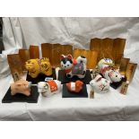 SELECTION OF CHINESE ZODIAC POTTERY ANIMAL FIGURES WITH STANDS,