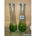 PAIR OF SILVER RIMMED GREEN AND CLEAR GLASS SPILL VASES
