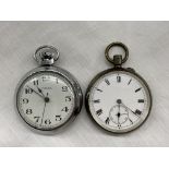 SILVER CASED POCKET WATCH AS FOUND AND A TIMEX STOP WATCH