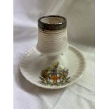 GEMMA CRESTED CHINA SILVER RIMMED CANDLE HOLDER WITH CITY OF LONDON COAT OF ARMS