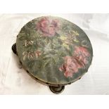 WOODEN TAMBOURINE WITH FLORAL HAND PAINTED SKIN