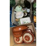 TWO BOXES OF VARIOUS CERAMICS INCLUDING DRESSING TABLE SET,