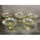 URANIUM AND VASELINE GILDED CRIMPED PEDESTAL DISHES