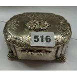 CONTINENTAL 800 WHITE METAL OVAL BOX WITH ENGRAVED DECORATION ON SCROLL FEET 5.