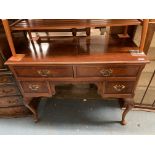 BIR WALNUT CROSS BANDED KNEEHOLE DRESSING TABLE ON CABRIOLE LEGS 78CM H X 98CM W X 51CM D AND A