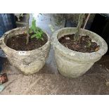 TWO STONE PATTERNED ROUND PLANTERS