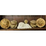 PAIR OF GILDED PLASTER LION FACE MASK ROUNDELS,