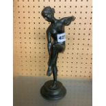 BRONZE OF FEMALE NUDE BALANCING ON ONE LEG 24CM H APPROX