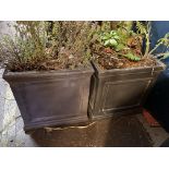 PAIR OF GREY SLATE EFFECT SQUARE SECTION CUBE PLANTERS 60CM L X 24CM H APPROX