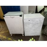 TWO WHITE PAINTED LINEN BINS