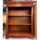 REPRODUCTION MAHOGANY DWARF OPEN BOOK CASE WITH OVAL PATERAE DESIGN MOTIF HEIGHT 103CM, WIDTH 75CM,
