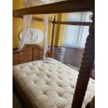 REPRODUCTION LIGHT WOOD BARLEY TWIST FOUR POSTER DOUBLE BED