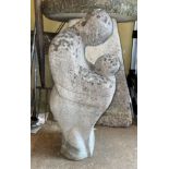 STONEWORK SCULPTURE OF MOTHER AND CHILD 60CM H APPROX AND A STONE BALL FINIAL