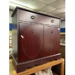 MAHOGANY EFFECT SIDE CABINET WITH FITTED SHALLOW DRAWER