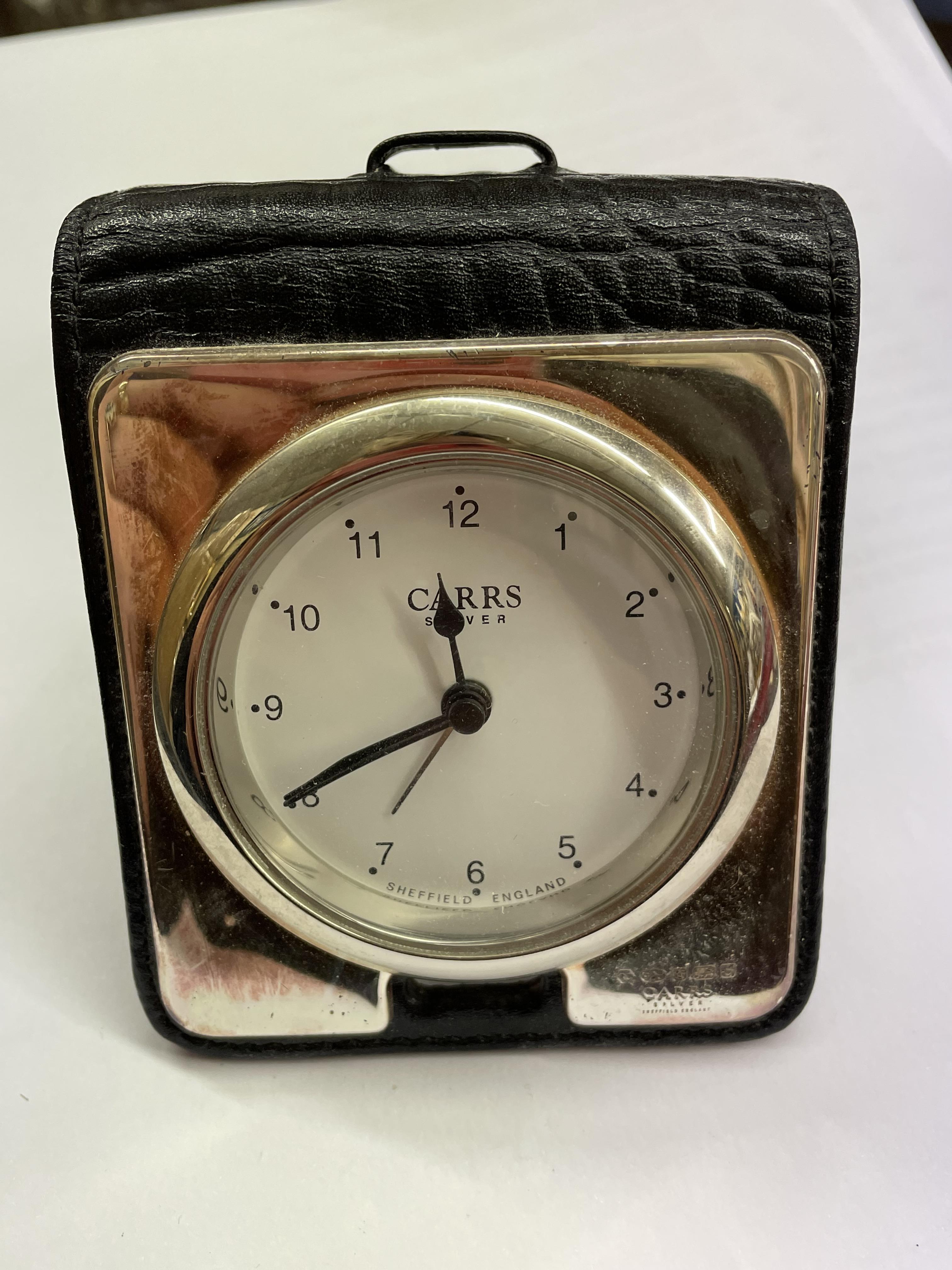 CARRS OF SHEFFIELD SILVER TRAVELLING CLOCK