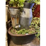 OVAL PLANTER, GALVANISED MINIATURE MILK CHURN,