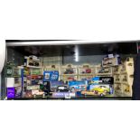 SHELF OF BOXED DAYS GONE BY AND CORGI DIECAST MODEL FIGURES