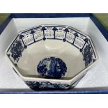 BOXED WEDGWOOD QUEENSWARE BLUE LANDSCAPE OCTAGONAL BOWL