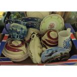 BOX OF CERAMICS INCLUDING ART DECO STYLE TUREENS AND COVERS, LIMITED EDITION PLATES,