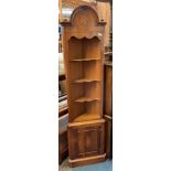 WALNUT MARQUETRY INLAID OPEN CORNER CABINET WITH SHAPED SHELVES HEIGHT 179CM