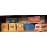 WOODEN PAINTED RECTANGULAR BOX AND VARIOUS PAINTED BOXES AND TISSUE BOX COVERS