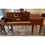 REGENCY MAHOGANY AND EBONY LINE INLAID LONG PIANO CASE WITH BEADED BORDER AND ON RING TURN FLUTED