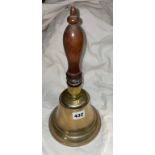 BRASS AND TURNED WOODEN HANDLED SCHOOL BELL