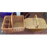 DOUBLE SIDED WICKER PICNIC BASKET AND ONE OTHER