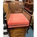 EDWARDIAN BERGERE CANED ARMCHAIR WITH CUSHION SEAT