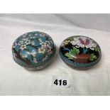 TWO CLOSIONE ENAMEL CIRCULAR BOXES AND COVERS