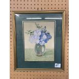 SIGNED WATERCOLOUR TITLED "FLOWERS IN A VASE, 1936" BY H.E.