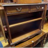 REPRODUCTION MAHOGANY CROSS BANDED DWARF BOOKCASE FITTED WITH TWO SHALLOW DRAWERS