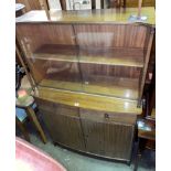 MAHOGANY GLAZED BOW FRONTED CABINET WITH GLASS SLIDING DOORS