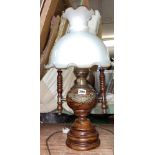 VICTORIAN STYLE ELECTRIFIED OIL LAMP WITH FRILLED SHADE 60CM H APPROX.