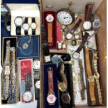 SHOE BOX OF VARIOUS LADIES AND GENTS DRESS AND WRIST WATCHES BY TIMEX,