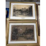 TWO LARGE ETCHINGS OF WARWICK CASTLE BY DAVID LAW ONE SIGNED AND BLIND STAMPED F/G 72CM X 48CM