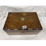 WALNUT ABALONE INLAID NEEDLE WORK BOX AND LADIES FAN