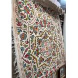 HAND EMBROIDERED CREWEL WORK FLORAL DESIGN CARPET ON CREAM GROUND