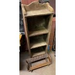 SMALL OAK BOOKCASE AND CHIP CARVED BOOK STAND